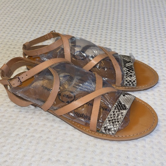 GAP Size 8 Strappy Leather Flat Ankle Wrap Sandals Neutral Tan Nude Snake - Picture 6 of 13